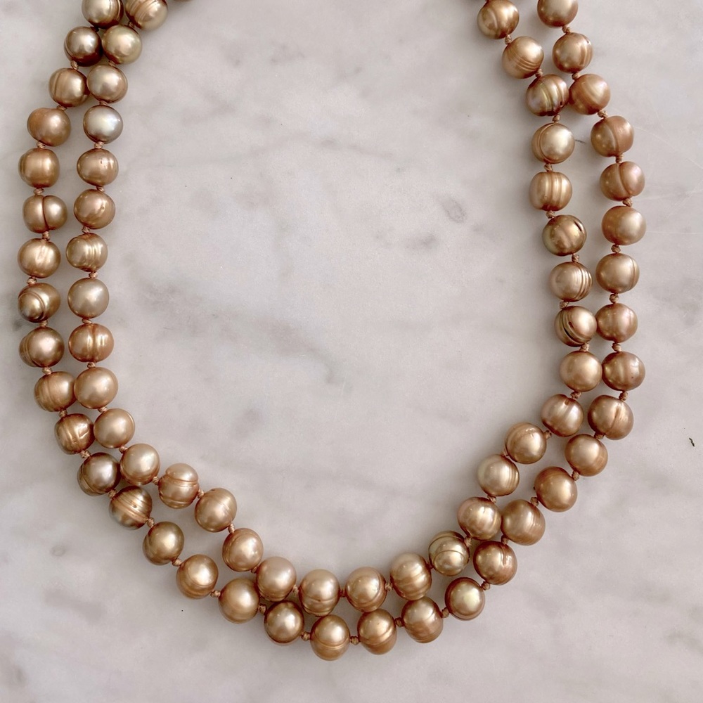 Tan and greens Freshwater pearl necklace